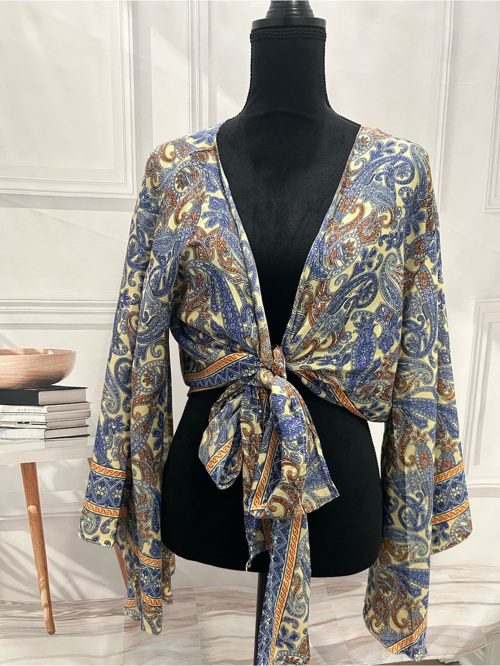 Paisley Wrap Blouse in Blue,Cream & Orange by Wayan OS